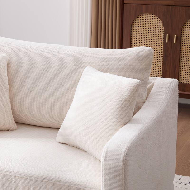 45.27" W Modern Chenille Armchair with Metal Legs, Upholstered Accent Chair with 2 Bolster Pillows for Living Room & Office
