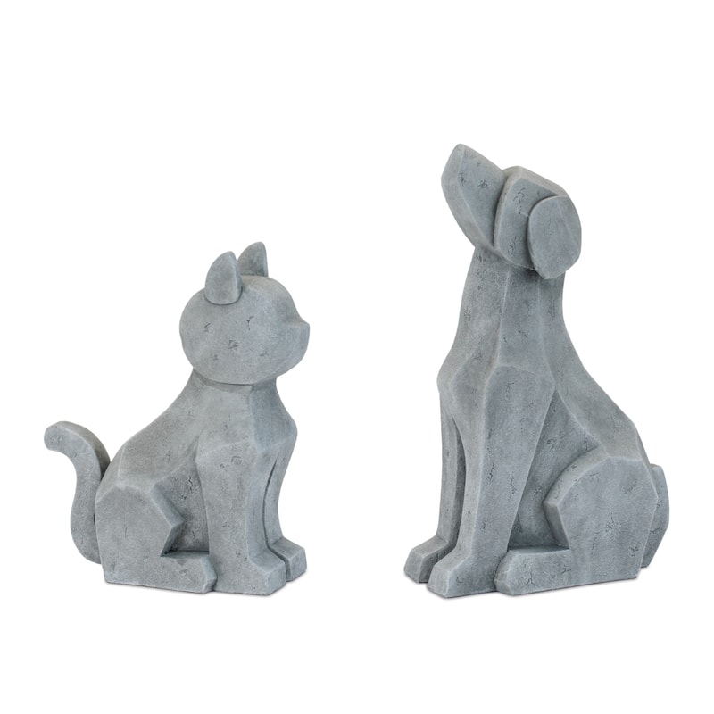 HomeRoots Set of Two Gray Polyresin Cat And Dog Figurines - 8.95 in. x 14.15 in. x 4.05 in.