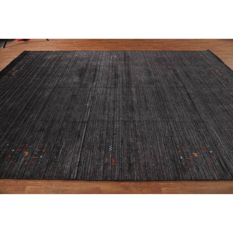 Gabbeh Oriental Rug Handmade Grey Silk Carpet - 9'0" x 12'1"