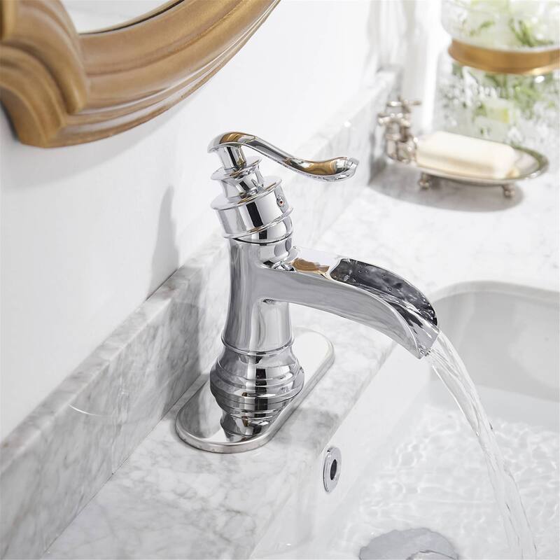 Waterfall Bathroom Faucet Single Handle Bathroon Sink Faucets One Hole Modern Basin Vanity Mixer Taps With Valve And Deck Plate