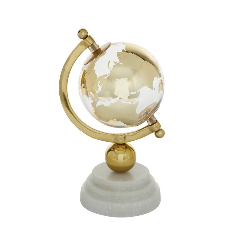 Gold Marble Globe with Marble Base and White Base - 5 x 5 x 11