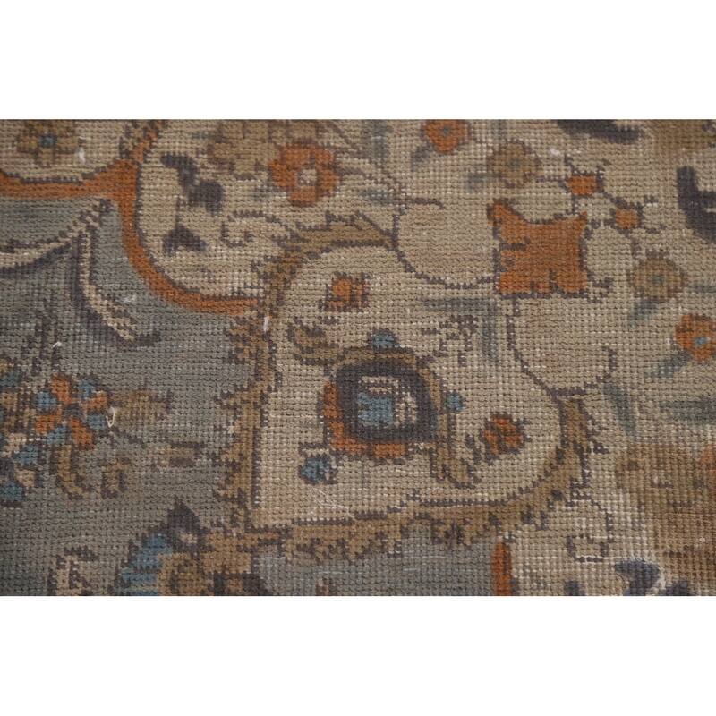 Hand Knotted Oriental 100% Wool Carpet Traditional Medallion Greys & Charcoal Tabriz Area Rug - 9' 7'' X 6' 8''