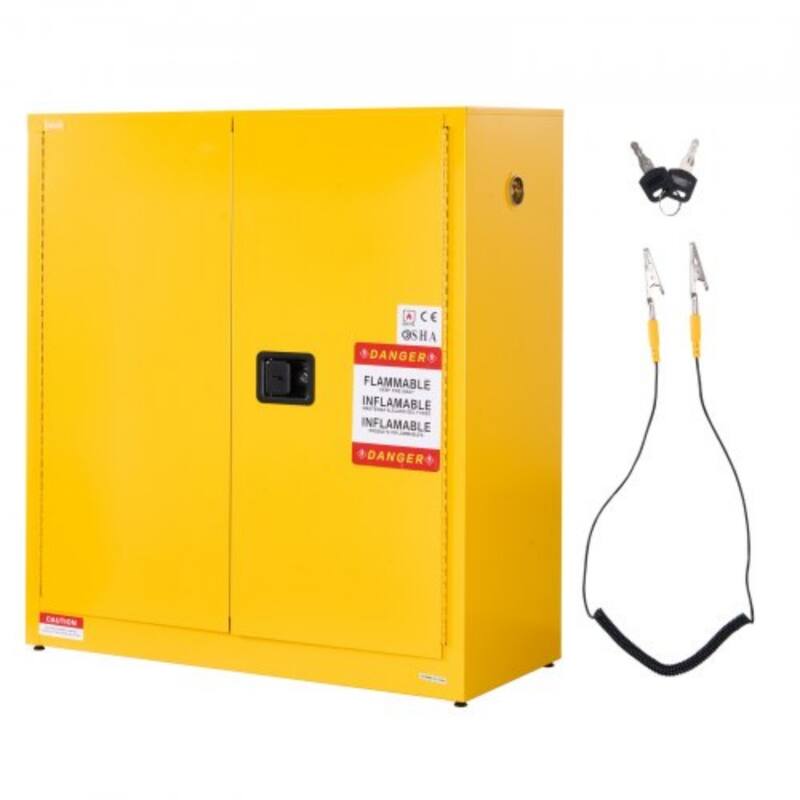 29 Gallon Heavy Duty Yellow Fireproof Cabinet for Flammable Liquids with Adjustable Shelves - 43” x 18.1” x 46.4”