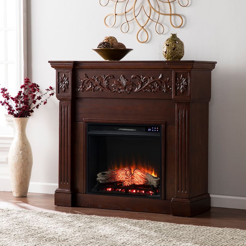 SEI Furniture Ortiz Espresso Electric Fireplace - N/A - Mirrored Reflector Firebox