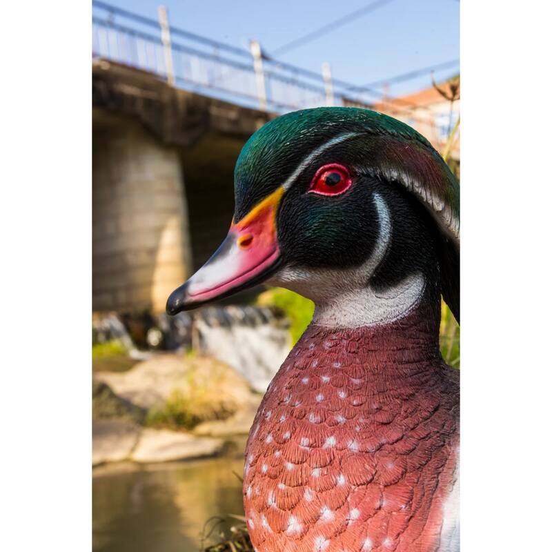Sitting Wood Duck Outdoor Garden Statue - 18.5"