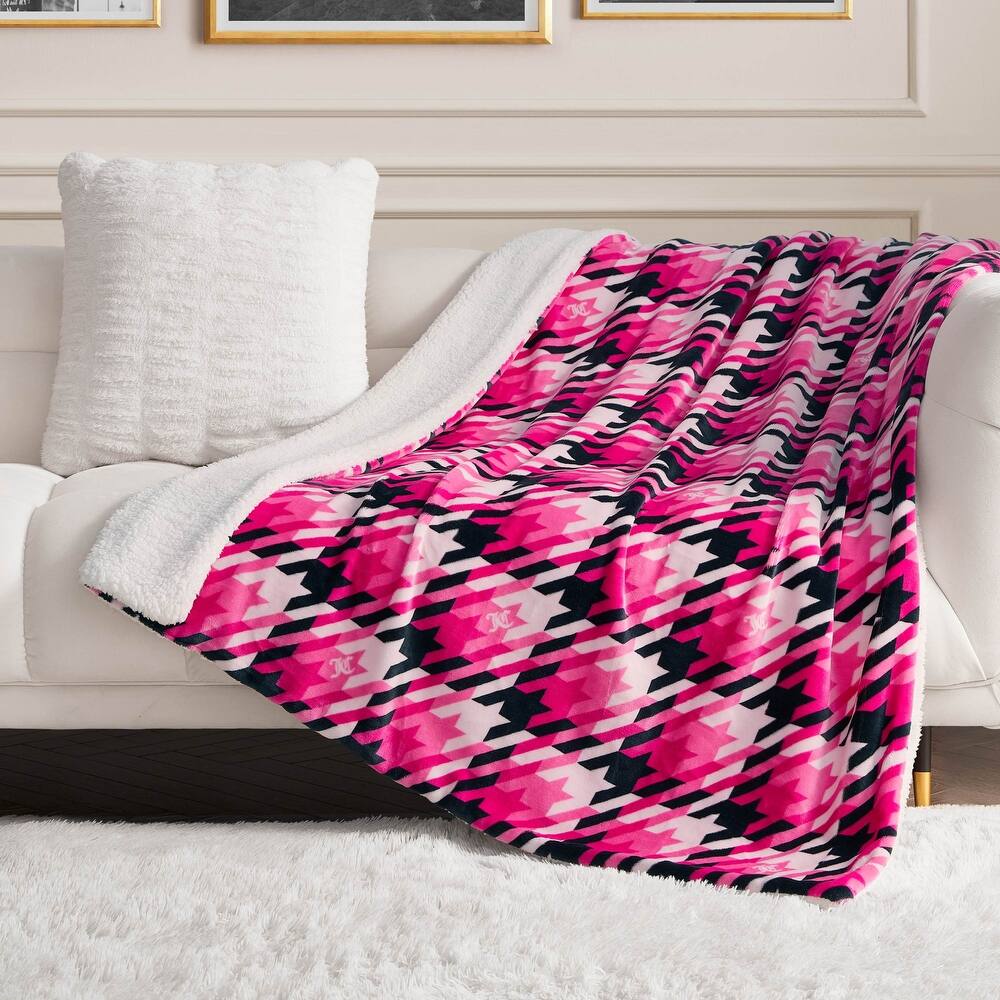 Juicy Couture Plush Reversible Sherpa Throw Blanket