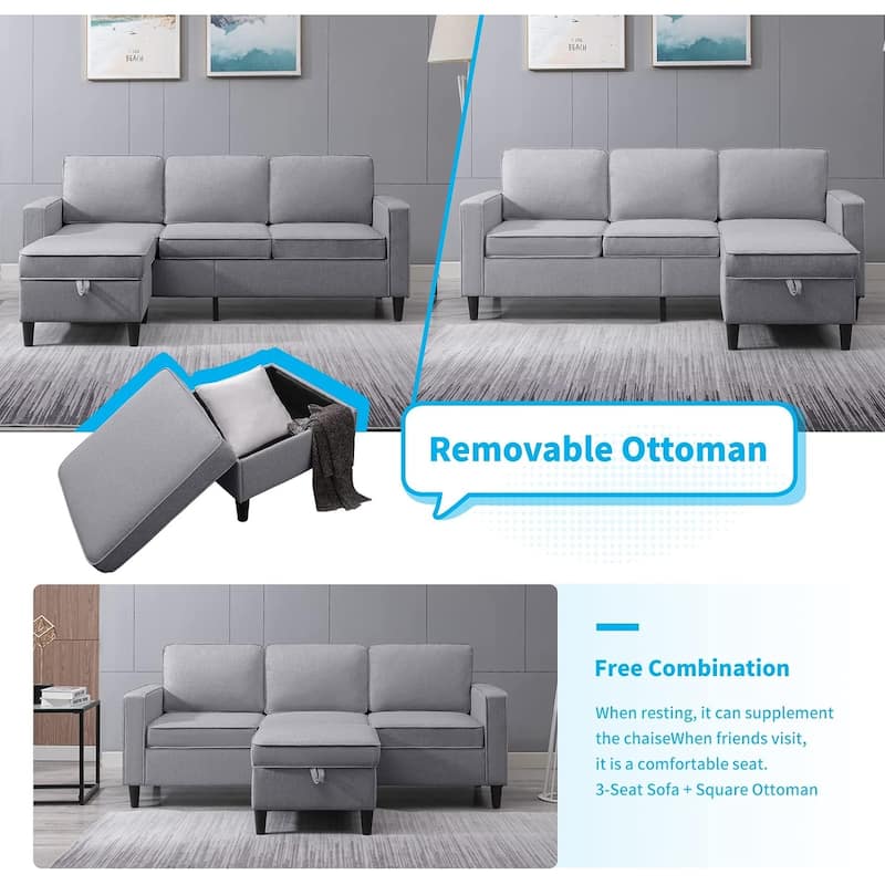 Mixoy Convertible Living Room Furniture Set-Single Sofa/Loveseat/3-Seat Sofa with Ottoman for DIY Combination
