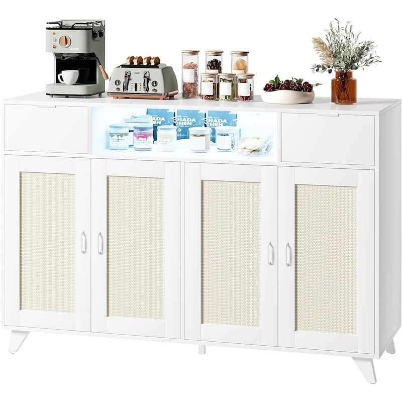 Rattan Sideboard Buffet Cabinet,4 Doors 2 Drawers Accent Storage Cabinet,Table Coffee Bar