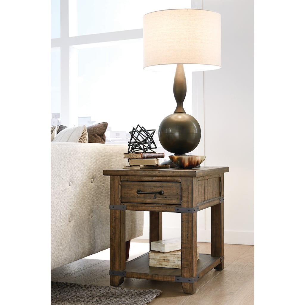 Magnussen Home Chesterfield Farmhouse Timber Rectangular End Table - 20''W x 26''D x 24''H
