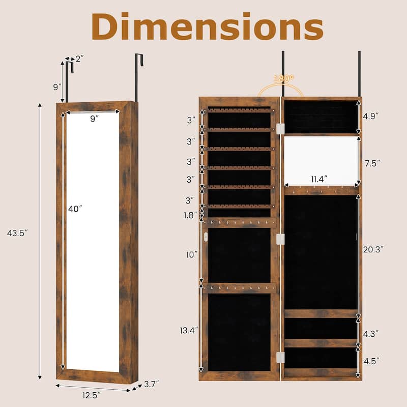 Costway Wall Mounted Jewelry Cabinet Door Hanging Jewelry Armoire with - See Details