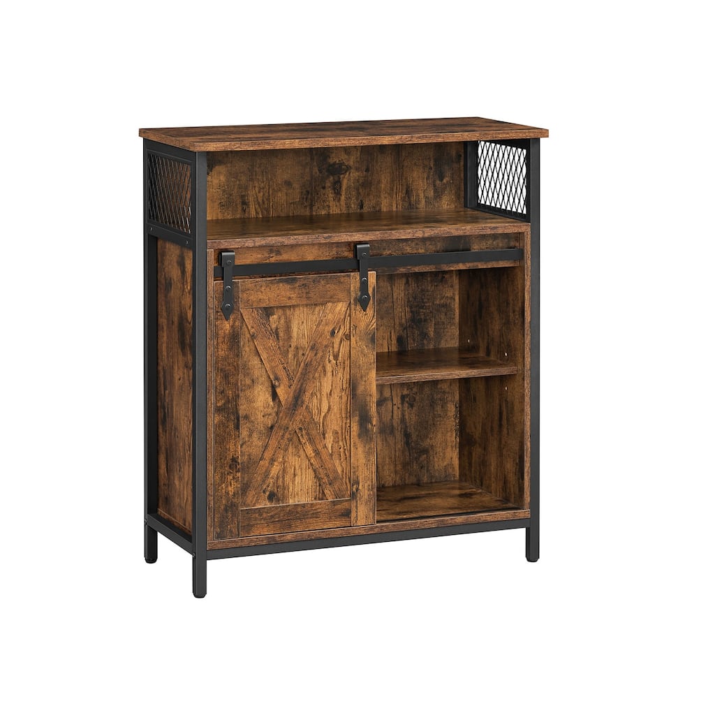 Wood Buffet Cabinet with Open Compartment, Sliding Barn Door Storage - 11.8”D x 27.6”W x 31.5”H