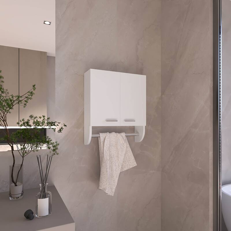 Medicine Cabinet with Two Interior Shelves and Integrated Towel Holder for Bathroom, Kitchen, or Mudroom - 17.4X5.1 in - White + Particle Board