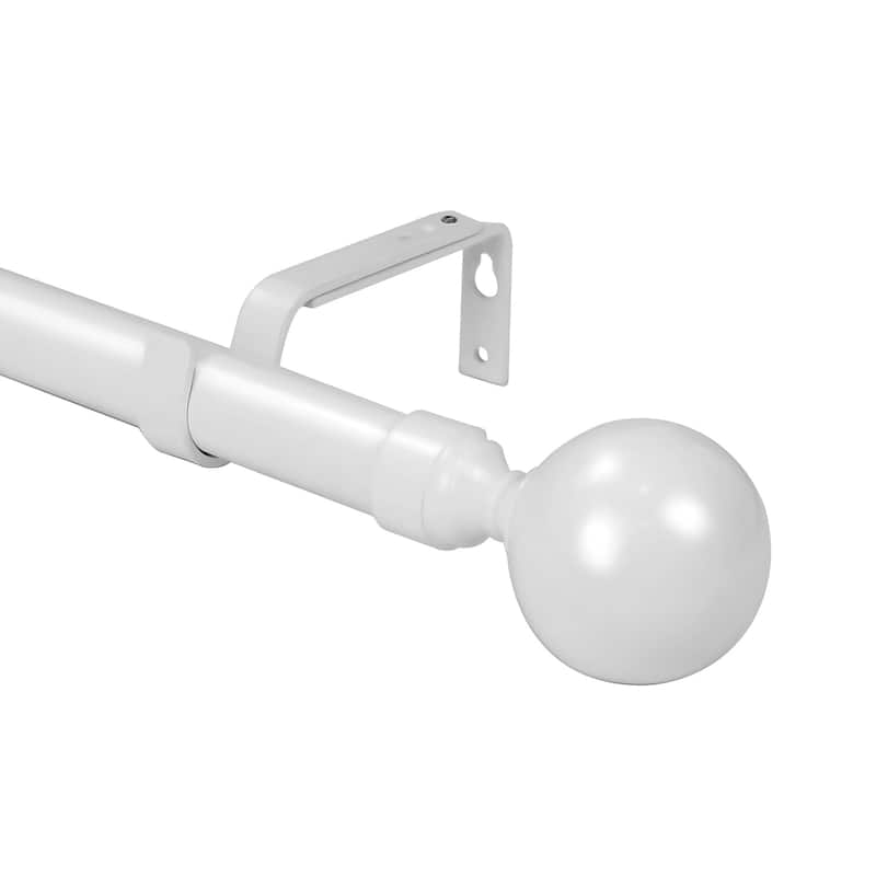 1-inch Diameter Steel Ball Adjustable Single Drapery Curtain Rod - 48"-84" - Glossy White