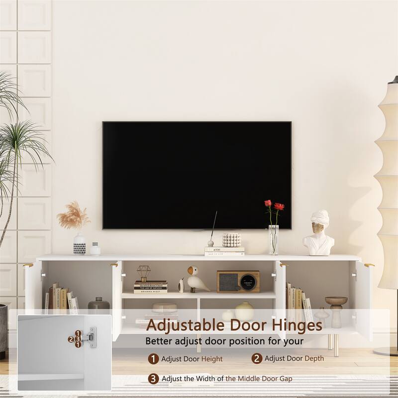 White Modern TV Stand Fluted 68" with Power Outlet