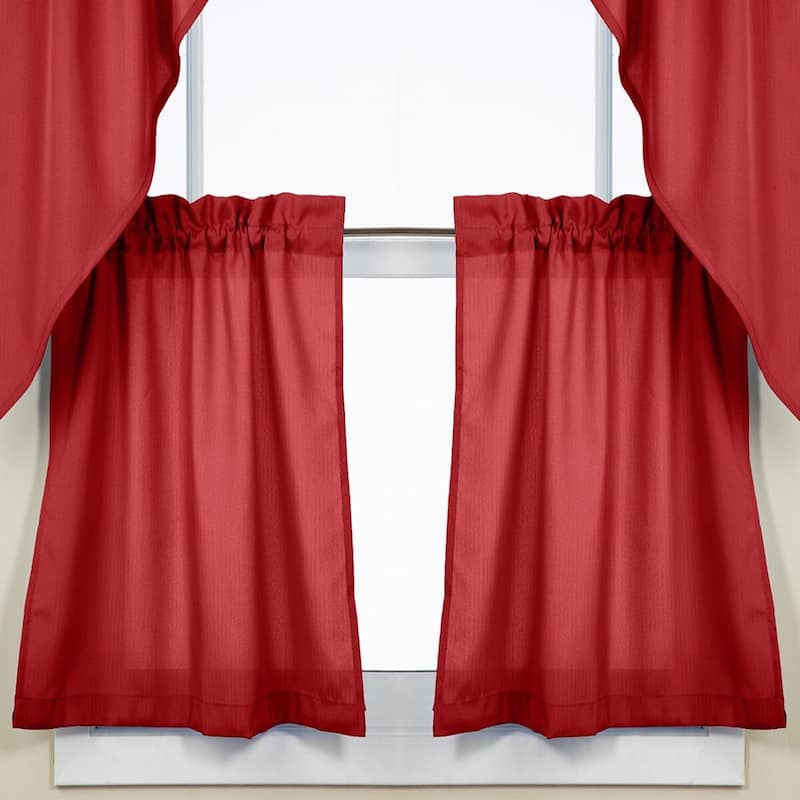 Sweet Home Collection Opaque Wine Ribcord Kitchen Curtains - Swag, Tier & Valance - 36" Tier Pair