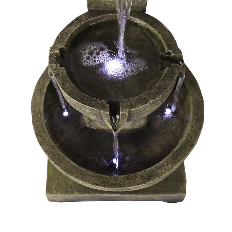 16.4'' Outdoor Water Fountain with Lights for Garden Yard Resin Decor