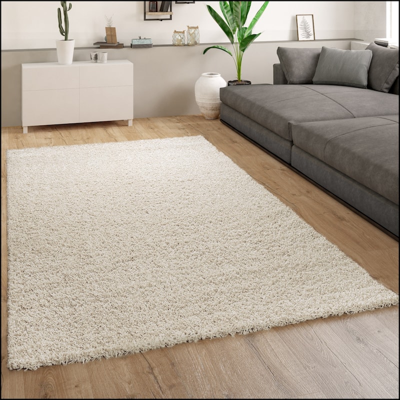 Plain Shag Rug For Living Room or Bedroom in pastell colors - 3'11" Round - Cream / Ivory
