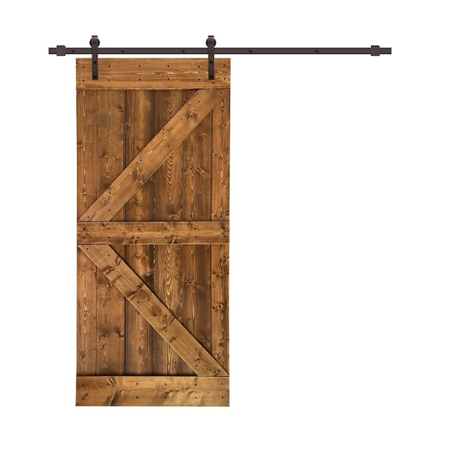 CALHOME K Series Stained Wood Sliding Barn Door with Hardware Kit