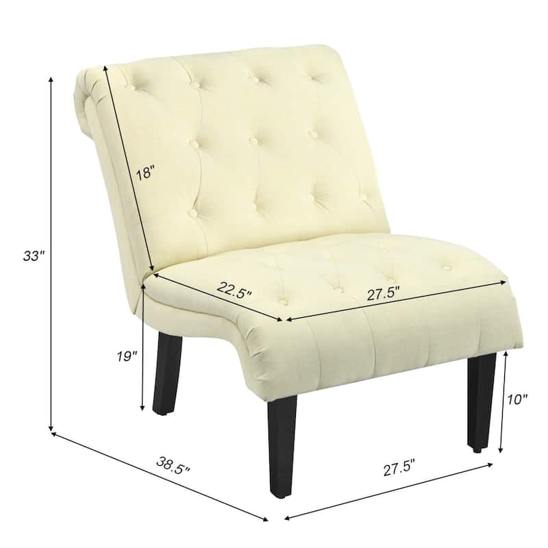 Upholstered Tufted Lounge Chair with Wood Leg - 38.5" x 27.5" x 33" (L x W x H)