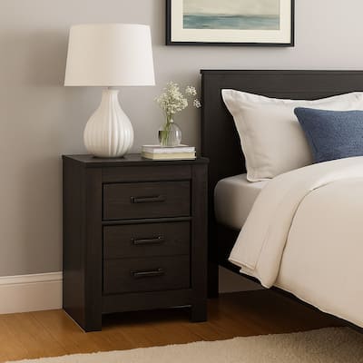 Brin Nightstand, 2 Drawers, Rustic Contemporary Laminate Charcoal Gray