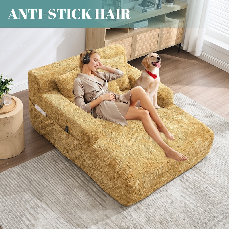 Chenille Interior Lazy Sofa Chaise Longue Armchair With Three Pillows And Armrestssleeping Sofa Bed