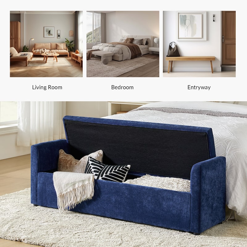 Franco Modern Upholstered Storage Bench with Two Throw Pillows