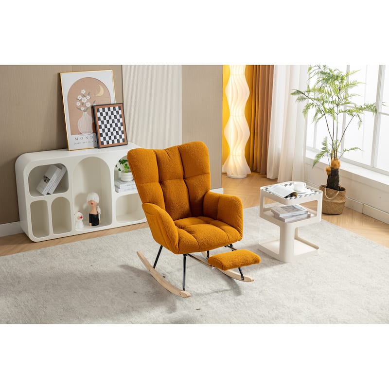 Teddy Fabric Rocking Chair With Adjustable Footrest