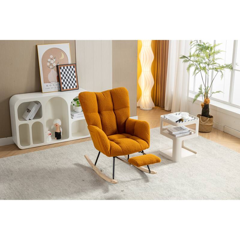 Teddy Fabric Rocking Chair with Adjustable Footrest