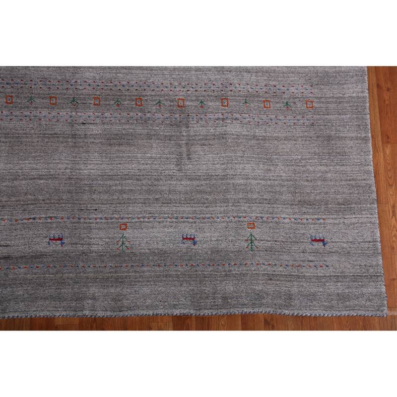 Hand Knotted Oriental 100% Wool Carpet Tribal Tribal Greys & Charcoal Gabbeh Area Rug - 9' 8'' X 8' 3''