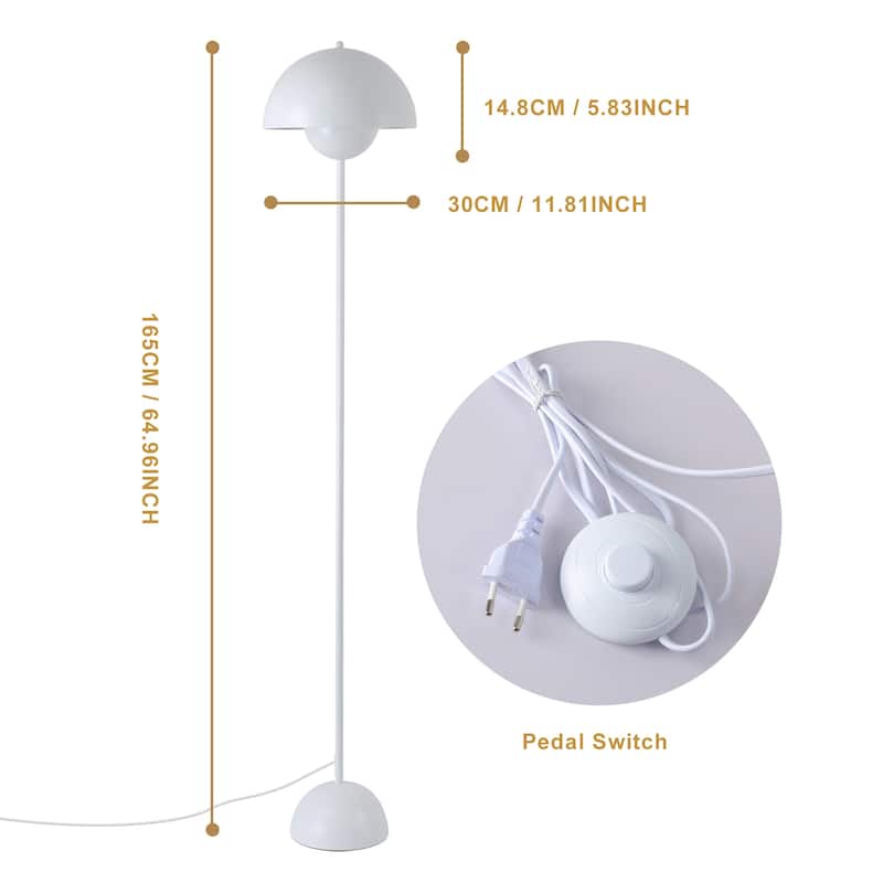 Industrial Metal Shade White/Black/Gold Floor Lamp with Foot Switch Modern Tall Standing Lamp for Living Room