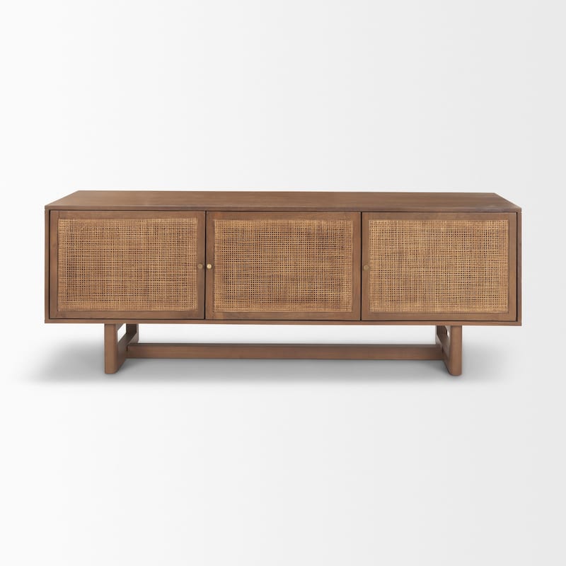 Grier Light Brown Solid Wood With Cane Accents Media Console