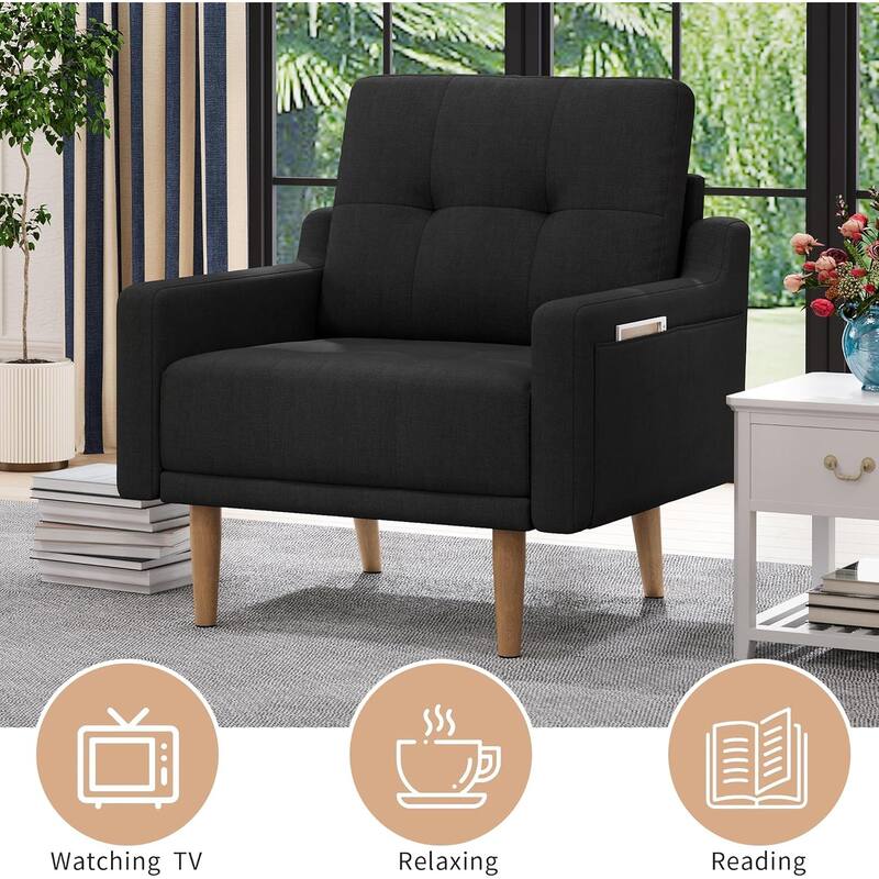 Mid Century Modern Accent Chair,Upholstered Armchair,Comfy Reading Chair with Wood Legs,Fabric Single Sofa Chair