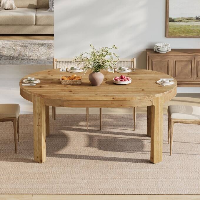 55.11" Solid Wood Oval Dining Table, Rustic Kitchen Table for 4-6 ...