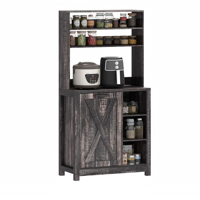 Moasis Bakers Rack with Trash Can Storage Bin Cabinet and Power Outlet - Brown