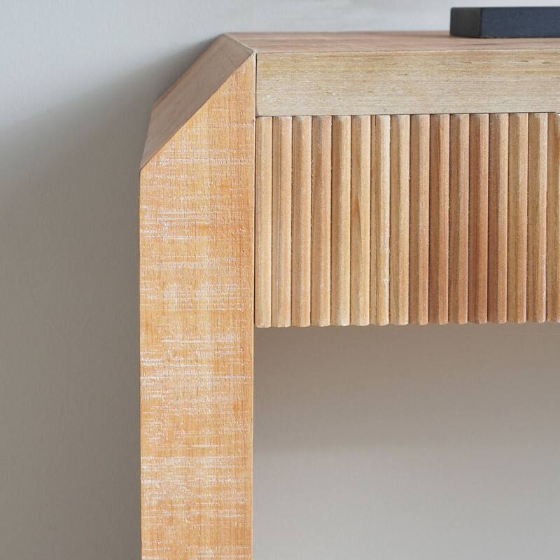 Rustic Wooden Console Table with Drawer - Minimalist Design, Ribbed Texture, and Natural Finish