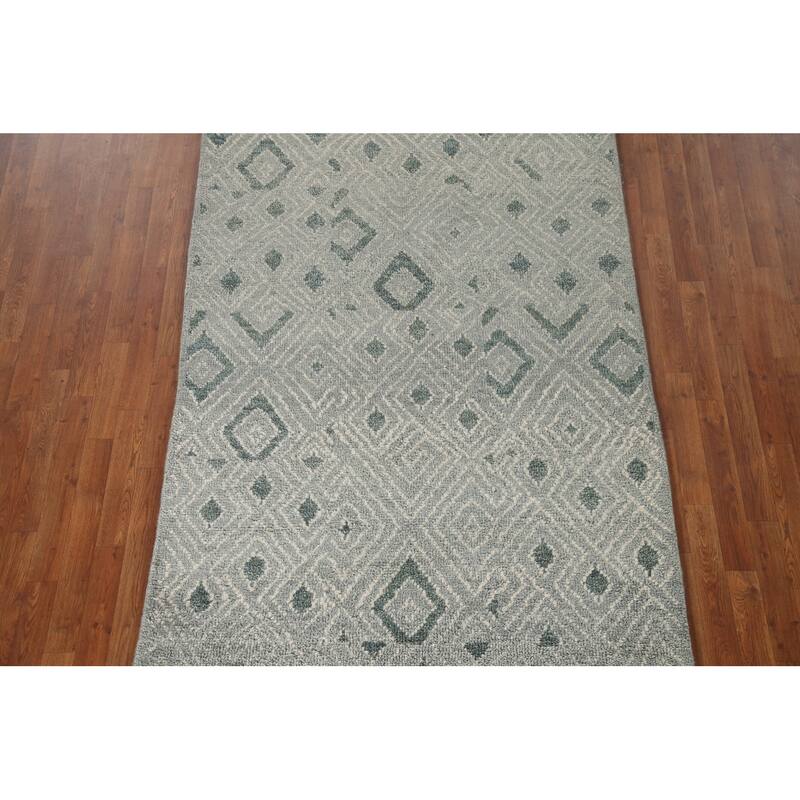 Gray & Green Moroccan Indian Area Rug Handmade Wool Carpet - 4'9"x 8'1"