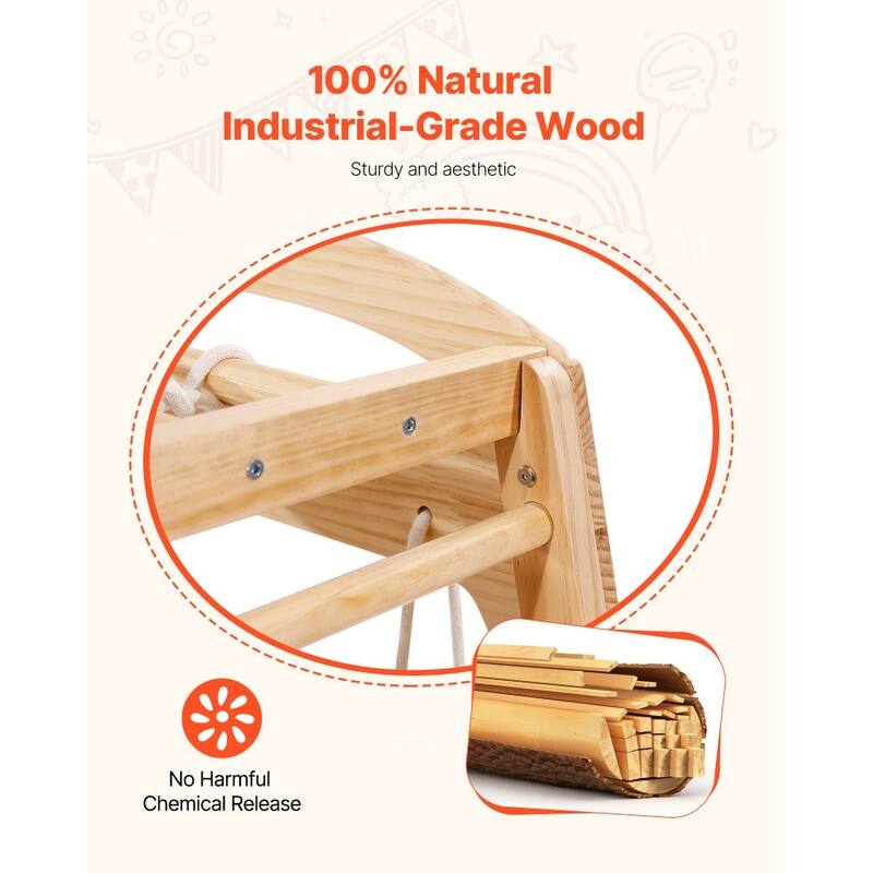 7-in-1 Kids Climbing Gym Indoor Playset, Wooden Slide Swing Monkey Bars Rope and Net Ladder - 43 x 47.2 x 47 inch