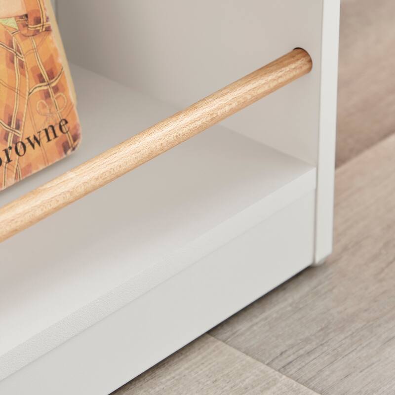 Danya B. Steiner White 3-Tier Kids Book or Magazine Storage Freestanding Bookcase with Contrasting Wood-Toned Rods
