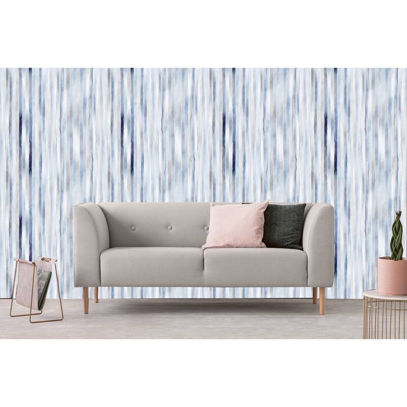 Baby Blue Watercolor Strips Removable Wallpaper - 10'ft H x 24''inch W