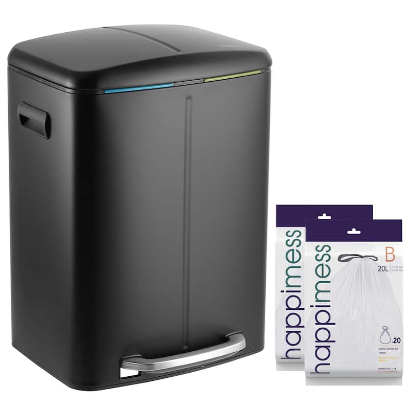 happimess 10.6-Gallon Double Bucket Trash Can with Soft Close Lid - Black