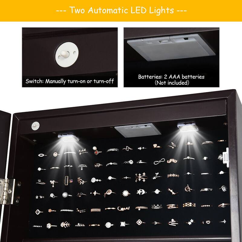 Mirrored Jewelry Cabinet Lockable Storage Box with LED lights