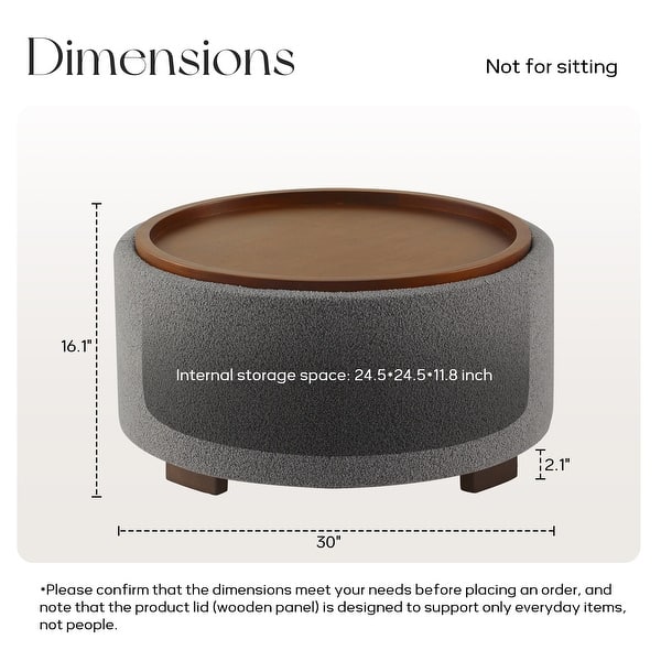 dimension image slide 1 of 5, Huimo Modern round wooden tray Ottoman with Storage