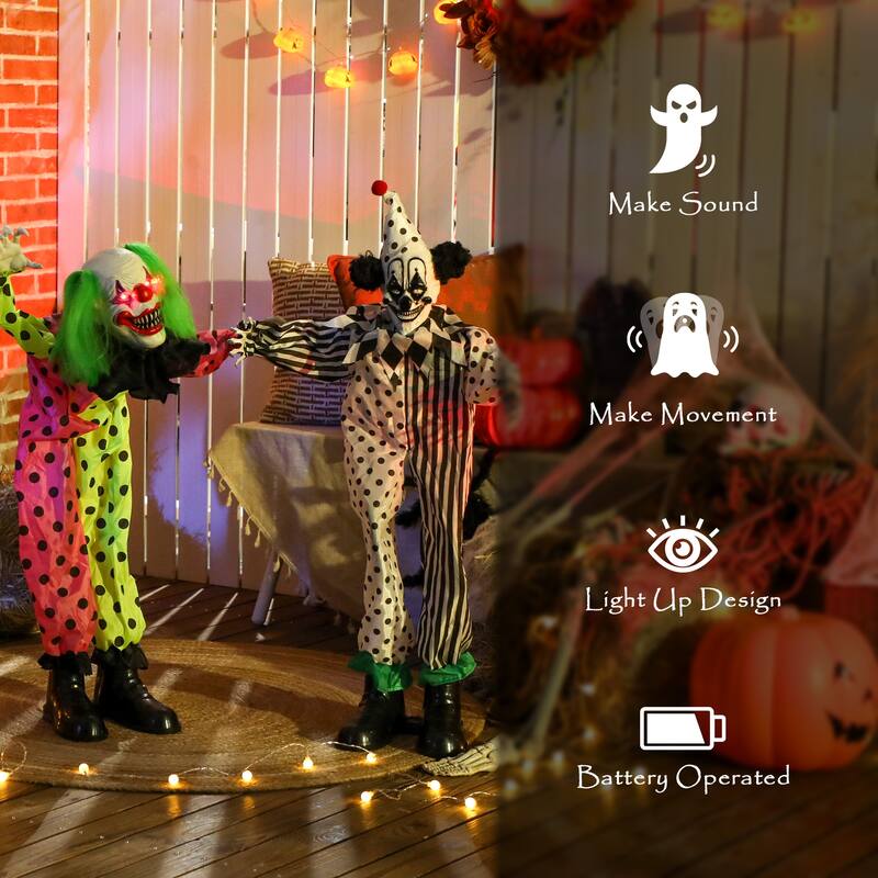 Outsunny Life Size Stackable Halloween Animatronics Clown with Red Light Up Eyes, Sound Activated Scary Clown Decorations
