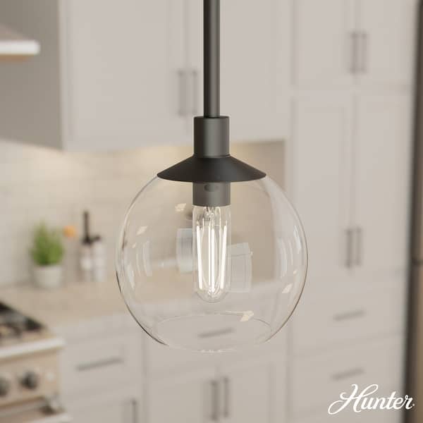 slide 2 of 15, Hunter Xidane 1 Light Clear Glass Pendant or Semi-Flush Light - Kitchen Island, Dining Room, Entry - Glam, Contemporary 6" Mini - Matte Black
