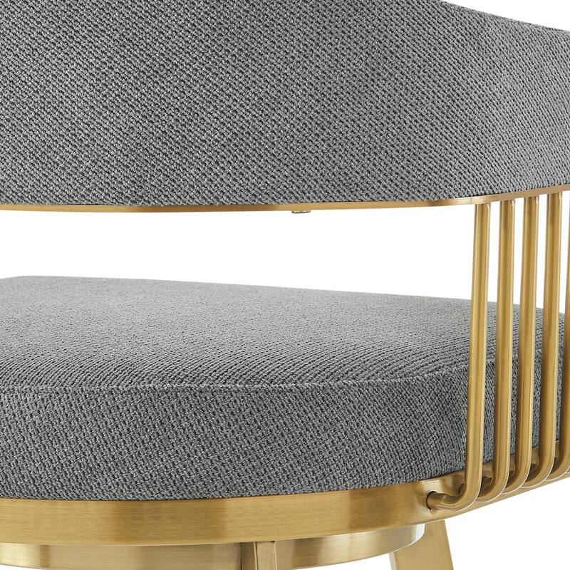 Luci Swivel Barstool Chair, Gold Steel, Tapered Legs, Gray Polyester
