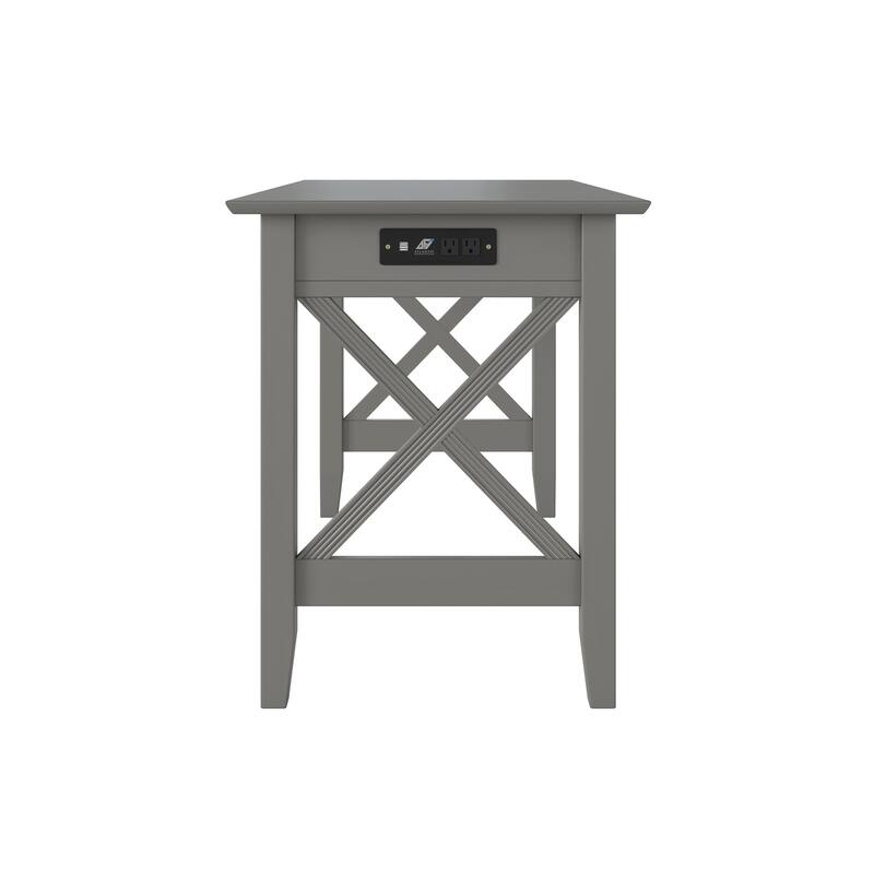 Desk with Drawer & Charging Station - Grey Chic Design - Solid Wood Workspace
