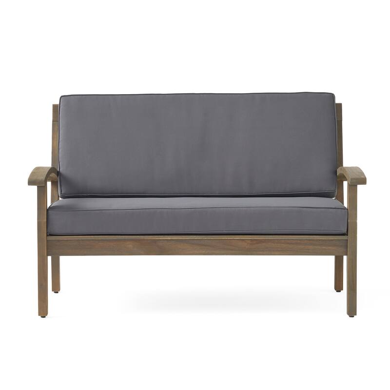 Peyton Outdoor Cushioned Acacia Wood Loveseat and Table Set by Christopher Knight Home