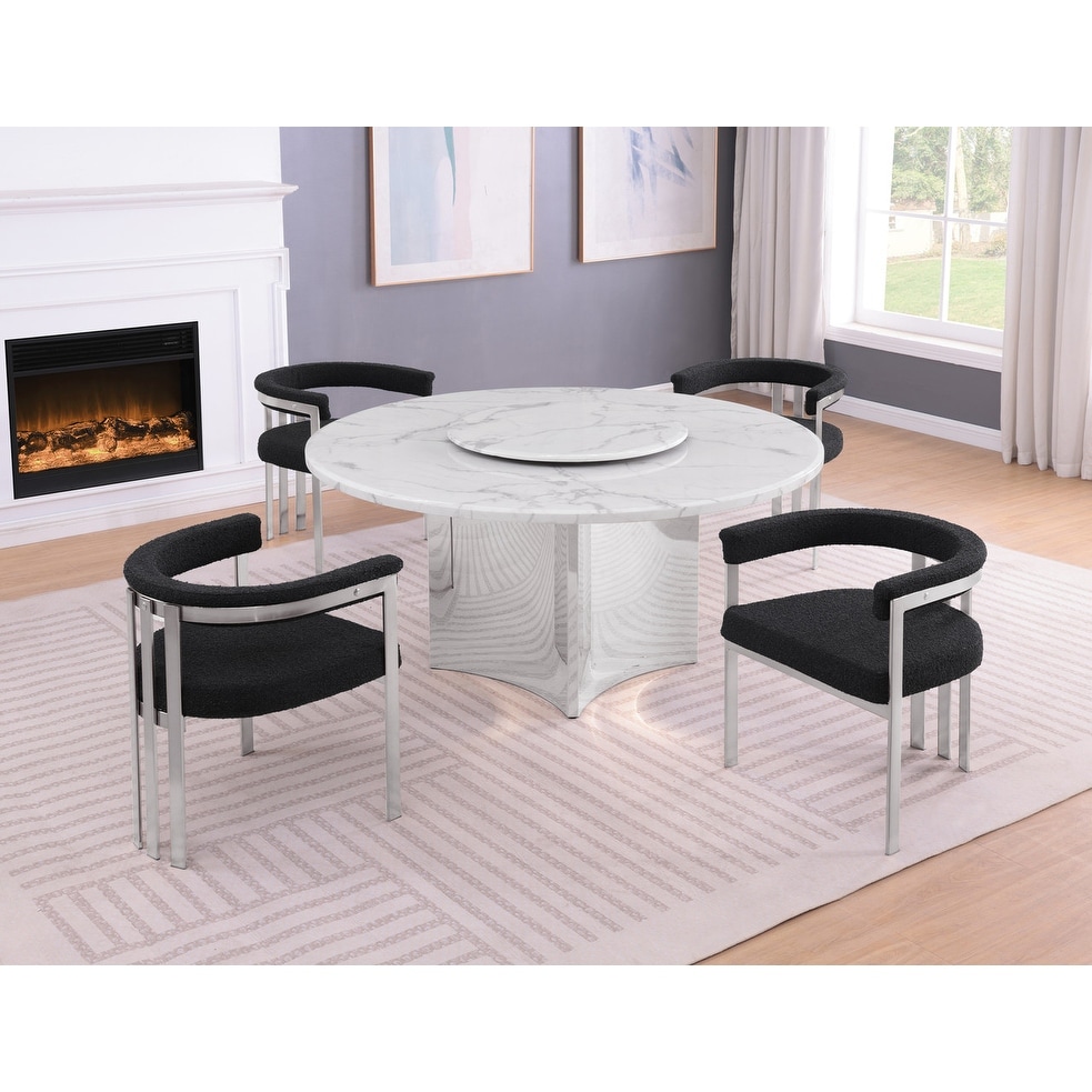 Best Quality Furniture 5pc White Marble Dining Table w/ Lazy Susan