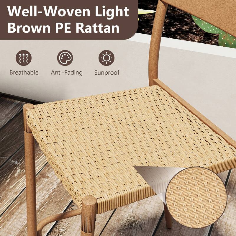 Gymax 4PCS Patio Barstools Outdoor Bar Height Chairs w/ Rattan Seat &