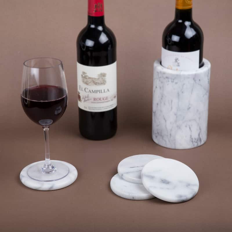 Creative Home White Marble Round Coaster Set (Set of 4)